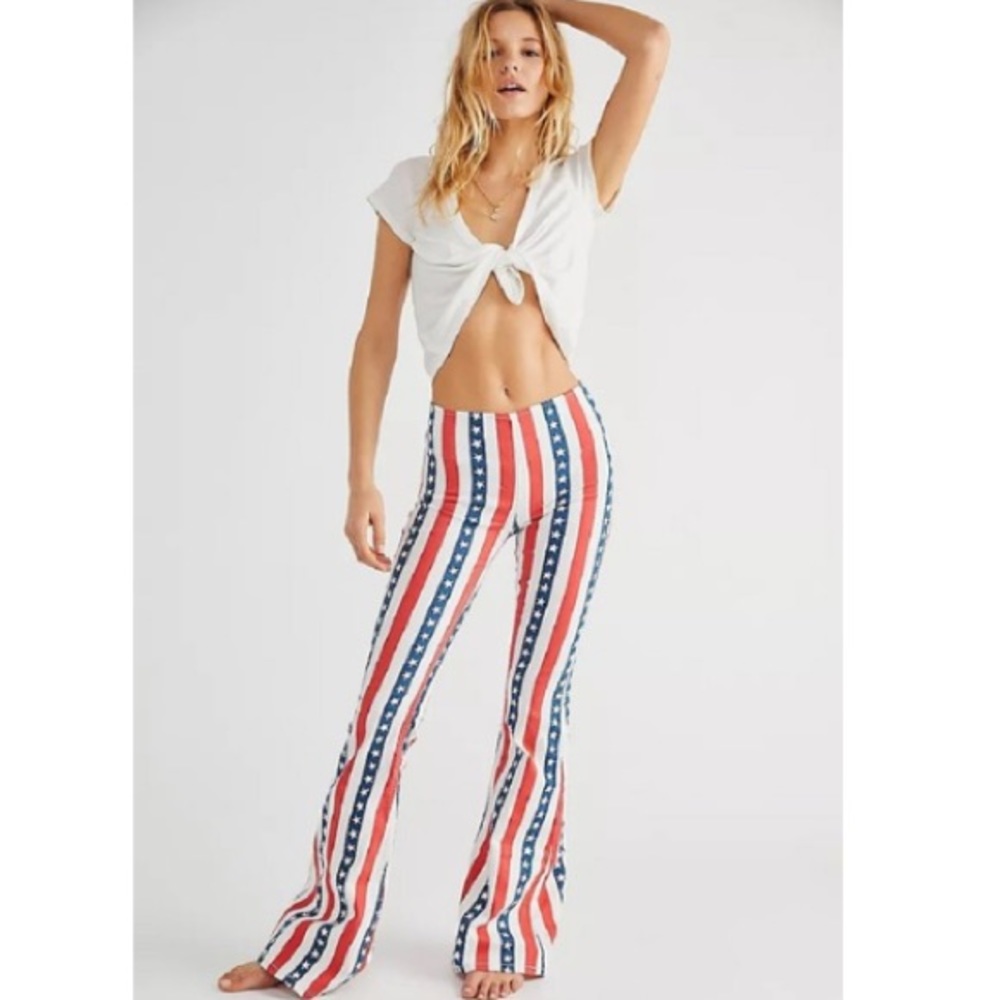 Nwot We the free penny pull on stripe star american flag flare jeans sz32